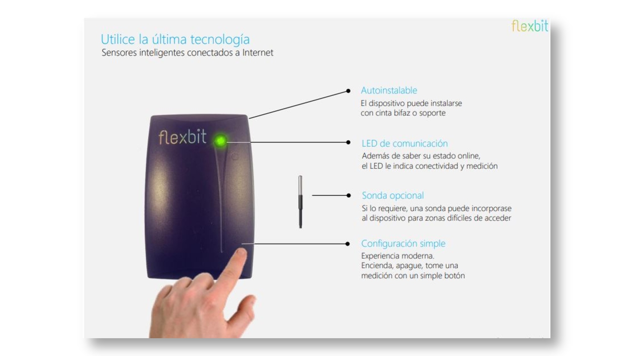 Termómetro inteligente de Flexbit que permite monitorear online la temperatura en tiempo real